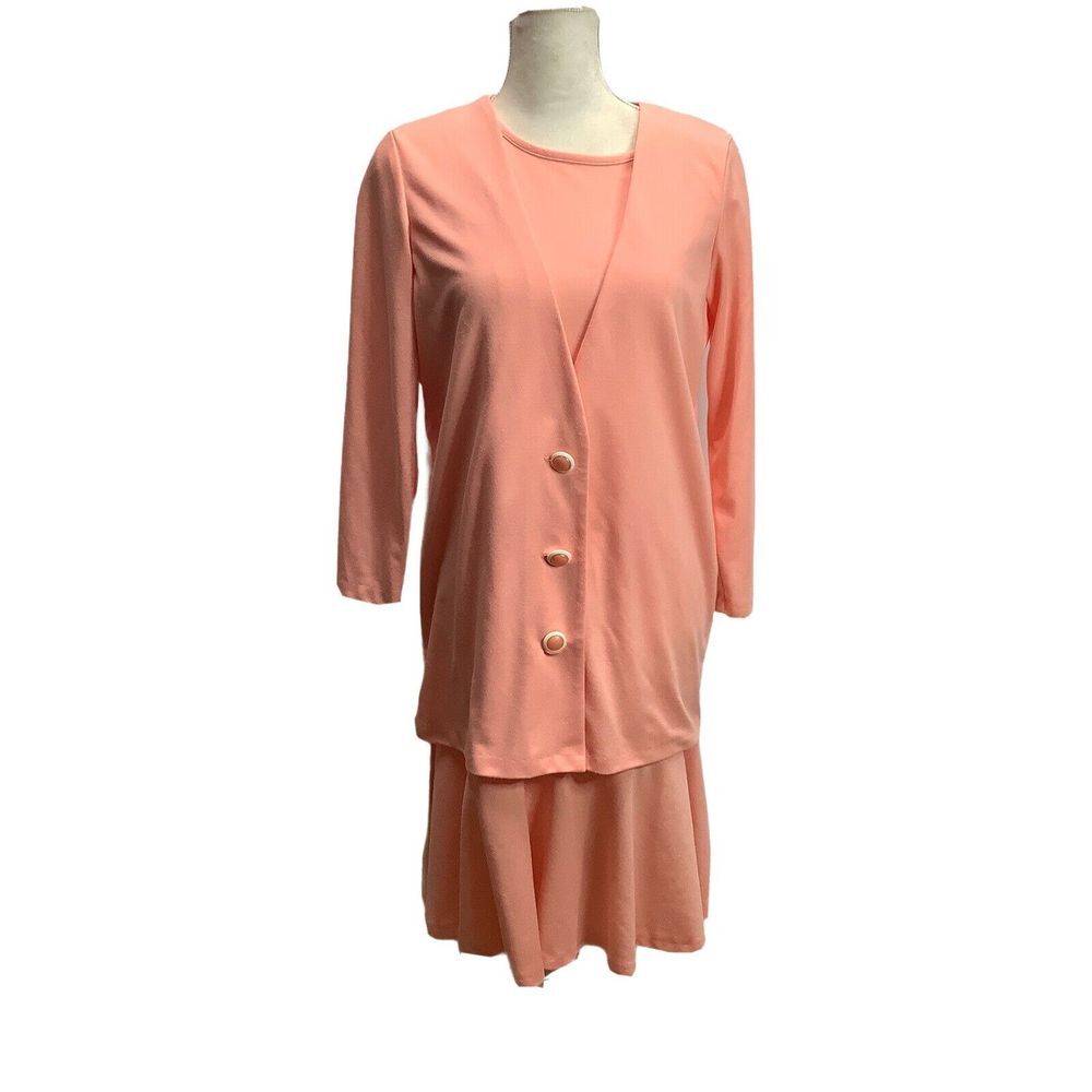 Blair 2 pc Dress and Jacket Peach Size Woman's Slip on Polyester USA Vintage